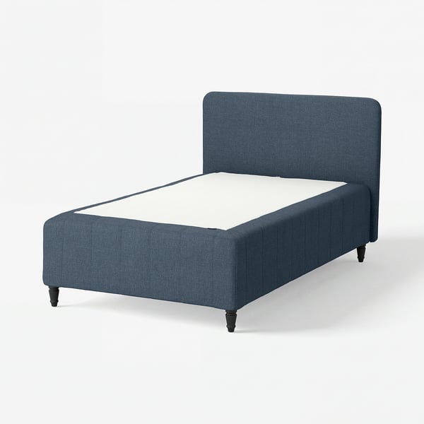 RISHÖJDEN Pocket spring mattress bse, 7 zones, incl leg and headboard firm/Kilanda dark blue, 140x200 cm