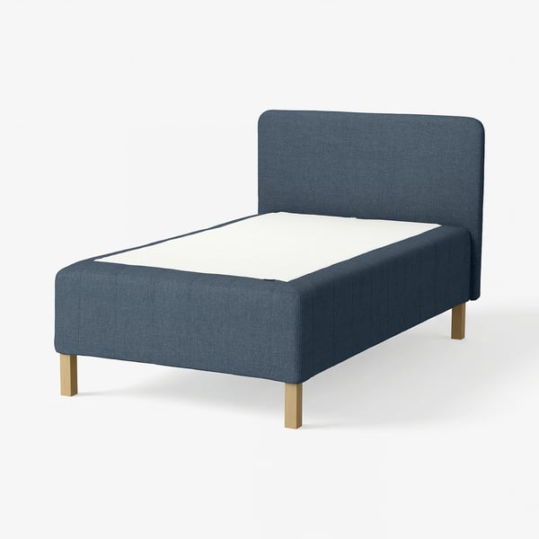 RISHÖJDEN Pocket spring mattress bse, 7 zones, incl leg and headboard firm/Kilanda dark blue, 120x200 cm