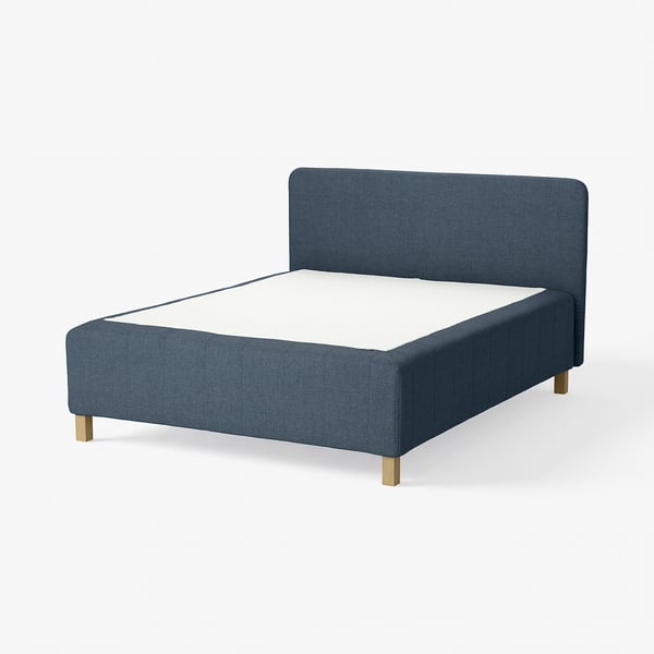 RISHÖJDEN Pocket spring mattress bse, 7 zones, incl leg and headboard firm/Kilanda dark blue, 160x200 cm