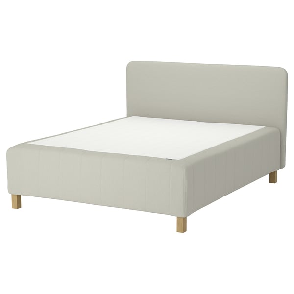 RISHÖJDEN Pocket spring mattress bse, 7 zones, incl leg and headboard firm/Knisa light beige, 160x200 cm