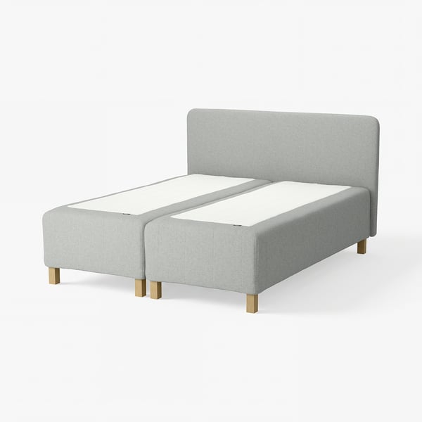 RISHÖJDEN Pocket spring mattress bse, 7 zones, incl leg and headboard firm/Tibbleby beige/grey, 180x200 cm