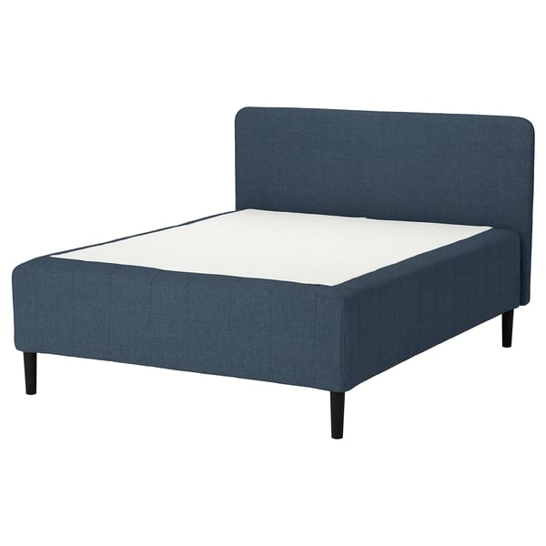 RISHÖJDEN Pocket spring mattress bse, 7 zones, incl leg and headboard medium firm/Kilanda dark blue, 160x200 cm