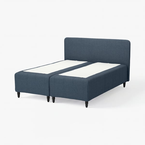 RISHÖJDEN Pocket spring mattress bse, 7 zones, incl leg and headboard medium firm/Kilanda dark blue, 160x200 cm