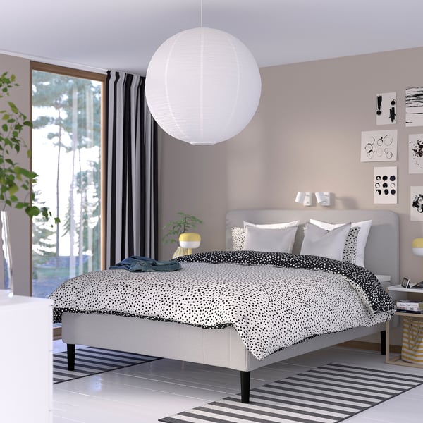 RISHÖJDEN Pocket spring mattress bse, 7 zones, incl leg and headboard medium firm/Knisa light beige, 160x200 cm