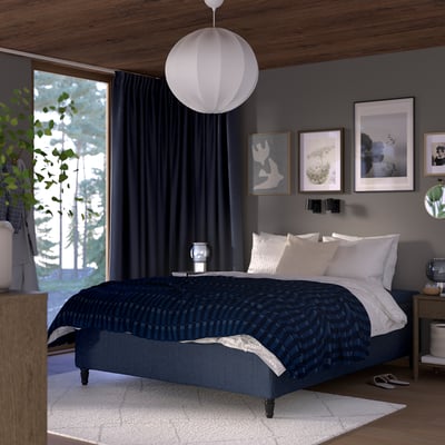 RISHÖJDEN Pocket spring mattress bse, 7 zones, incl leg and mattress pad firm/Kilanda dark blue Nyläget, 160x200 cm