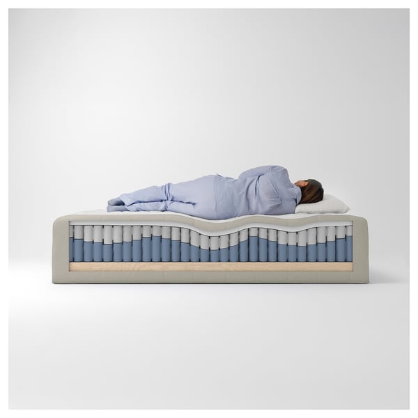 RISHÖJDEN Pocket spring mattress bse, 7 zones, incl leg and mattress pad firm/Knisa light beige Norrsele, 180x200 cm