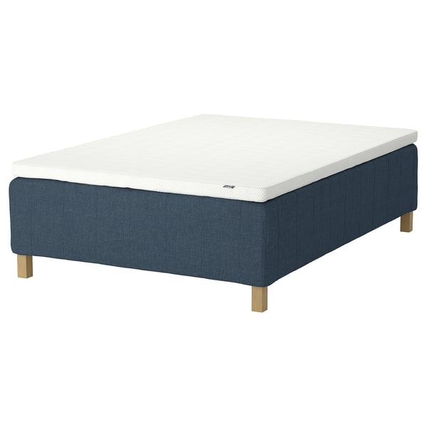RISHÖJDEN Pocket spring mattress bse, 7 zones, incl leg and mattress pad medium firm/Kilanda dark blue Norrsele, 120x200 cm