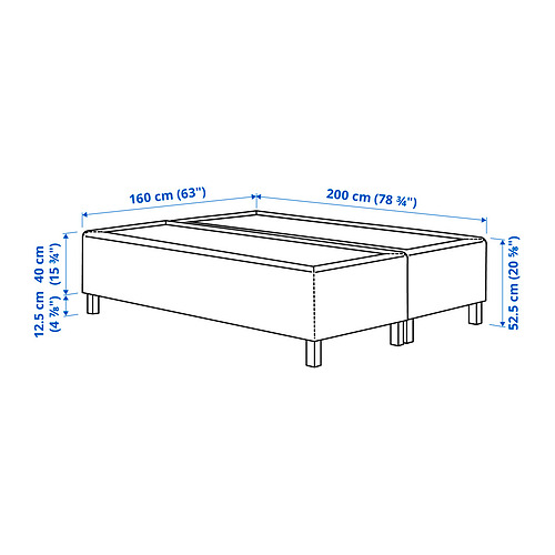 RISHÖJDEN Pocket spring mattress bse, 7 zones, incl leg and mattress pad medium firm/Kilanda dark blue Nyläget, 160x200 cm