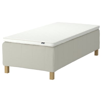 RISHÖJDEN Pocket spring mattress bse, 7 zones, incl leg and mattress pad medium firm/Knisa light beige Nyläget, 90x200 cm