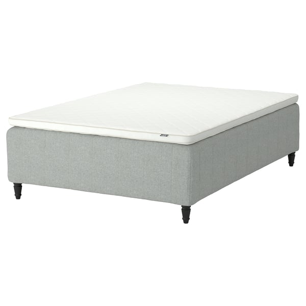 RISHÖJDEN Pocket spring mattress bse, 7 zones, incl leg and mattress pad medium firm/Tibbleby beige/grey Nyläget, 120x200 cm