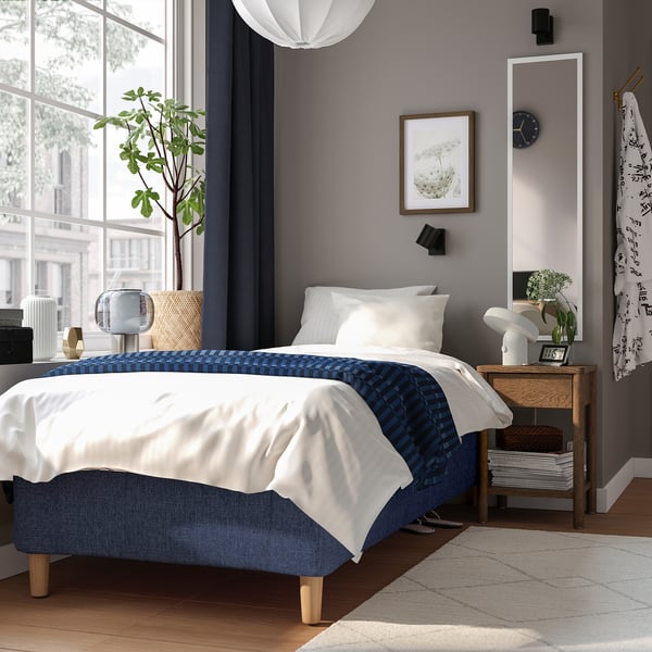 RISHÖJDEN Pocket spring mattress bse, 7 zones, incl leg firm/Kilanda dark blue, 90x200 cm