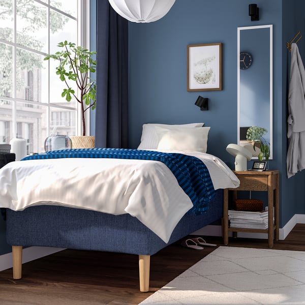 RISHÖJDEN Pocket spring mattress bse, 7 zones, incl leg firm/Kilanda dark blue, 80x200 cm