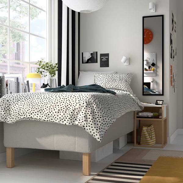 RISHÖJDEN Pocket spring mattress bse, 7 zones, incl leg firm/Knisa light beige, 80x200 cm