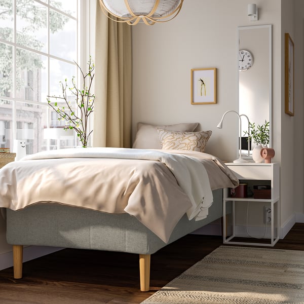 RISHÖJDEN Pocket spring mattress bse, 7 zones, incl leg firm/Tibbleby beige/grey, 80x200 cm