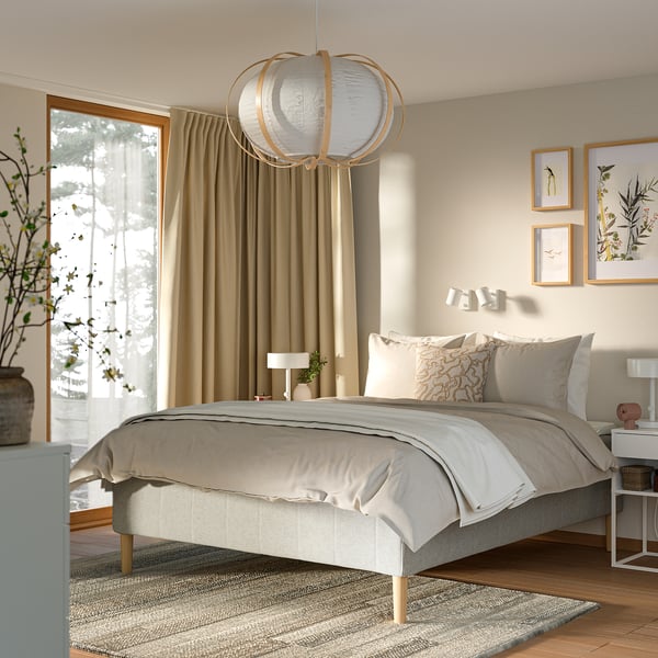 RISHÖJDEN Pocket spring mattress bse, 7 zones, incl leg firm/Tibbleby beige/grey, 160x200 cm