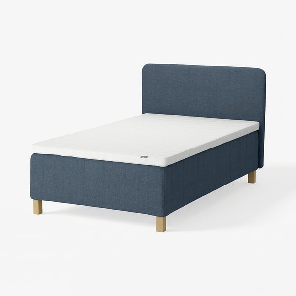 RISHÖJDEN Pocket spring mattress bse, 7 zones, incl leg, mattress pad and headboar firm/Kilanda dark blue Norrsele, 120x200 cm