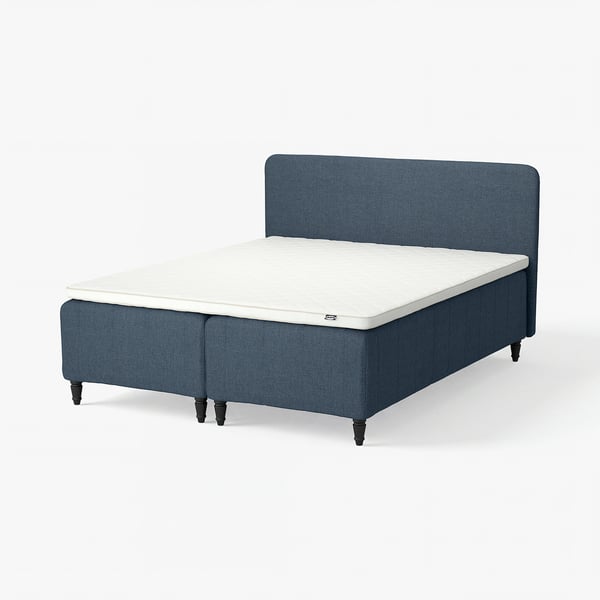 RISHÖJDEN Pocket spring mattress bse, 7 zones, incl leg, mattress pad and headboar firm/Kilanda dark blue Nyläget, 160x200 cm