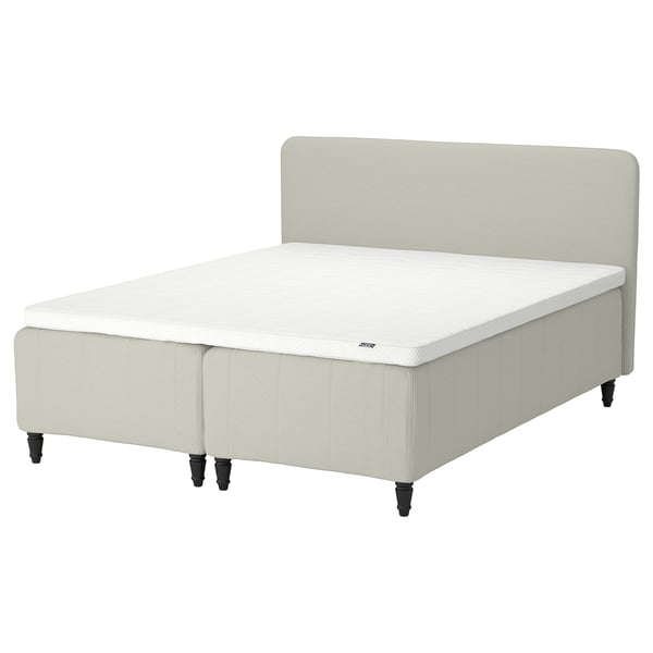 RISHÖJDEN Pocket spring mattress bse, 7 zones, incl leg, mattress pad and headboar firm/Knisa light beige Norrsele, 180x200 cm