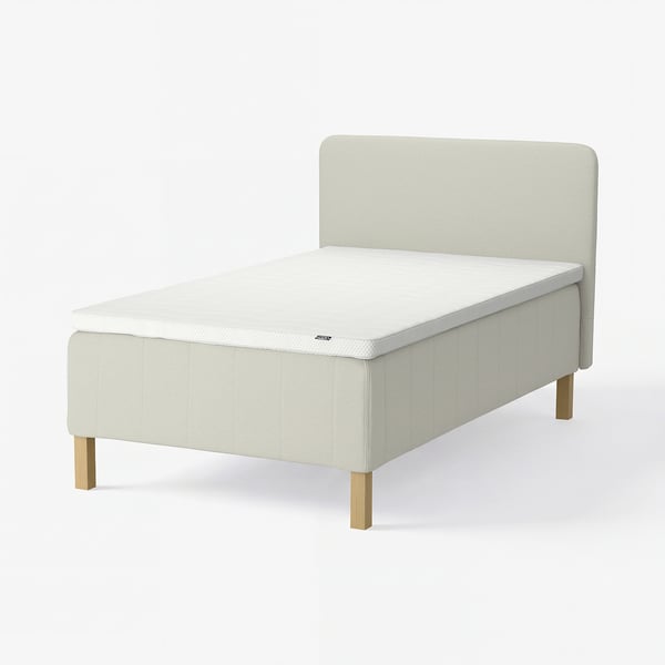 RISHÖJDEN Pocket spring mattress bse, 7 zones, incl leg, mattress pad and headboar firm/Knisa light beige Norrsele, 120x200 cm