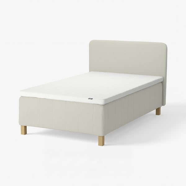 RISHÖJDEN Pocket spring mattress bse, 7 zones, incl leg, mattress pad and headboar firm/Knisa light beige Norrsele, 120x200 cm