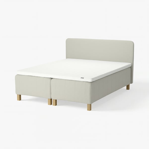 RISHÖJDEN Pocket spring mattress bse, 7 zones, incl leg, mattress pad and headboar firm/Knisa light beige Norrsele, 160x200 cm