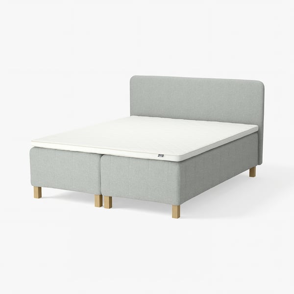 RISHÖJDEN Pocket spring mattress bse, 7 zones, incl leg, mattress pad and headboar firm/Tibbleby beige/grey Nyläget, 180x200 cm