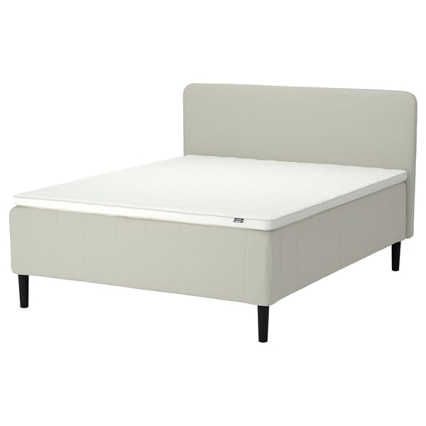 RISHÖJDEN Pocket spring mattress bse, 7 zones, incl leg, mattress pad and headboar medium firm/Knisa light beige Nyläget, 180x200 cm
