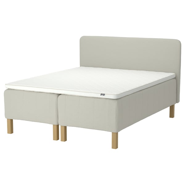 RISHÖJDEN Pocket spring mattress bse, 7 zones, incl leg, mattress pad and headboar medium firm/Knisa light beige Nyläget, 180x200 cm