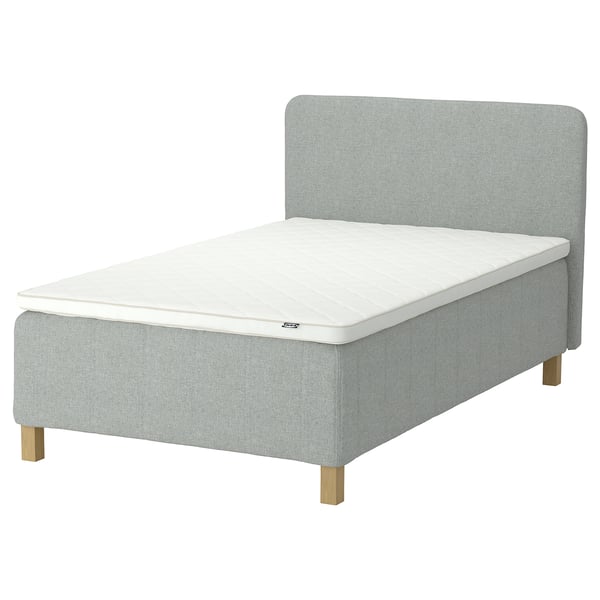 RISHÖJDEN Pocket spring mattress bse, 7 zones, incl leg, mattress pad and headboar medium firm/Tibbleby beige/grey Nyläget, 120x200 cm