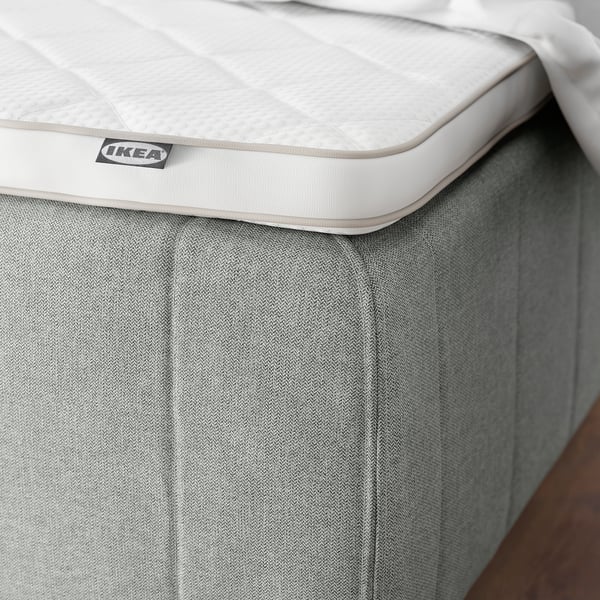 RISHÖJDEN Pocket spring mattress bse, 7 zones, incl leg, mattress pad and headboar medium firm/Tibbleby beige/grey Nyläget, 120x200 cm