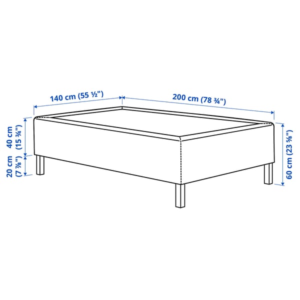 RISHÖJDEN Pocket spring mattress bse, 7 zones, incl leg medium firm/Kilanda dark blue, 140x200 cm