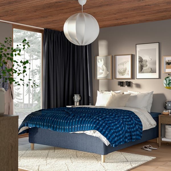 RISHÖJDEN Pocket spring mattress bse, 7 zones, incl leg medium firm/Kilanda dark blue, 160x200 cm