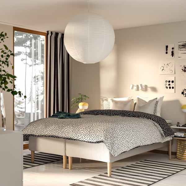 RISHÖJDEN Pocket spring mattress bse, 7 zones, incl leg medium firm/Knisa light beige, 180x200 cm