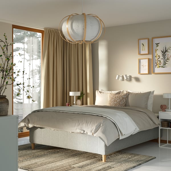 RISHÖJDEN Pocket spring mattress bse, 7 zones, incl leg medium firm/Tibbleby beige/grey, 180x200 cm