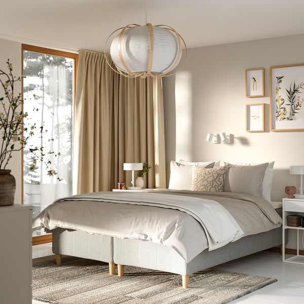 RISHÖJDEN Pocket spring mattress bse, 7 zones, incl leg medium firm/Tibbleby beige/grey, 180x200 cm
