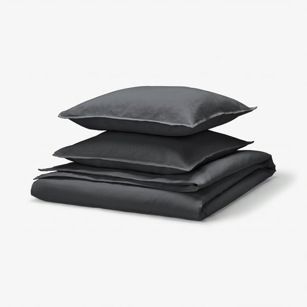 RUNDHAGTORN Duvet cover and 2 pillowcases, anthracite, 240x220/50x60 cm