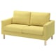 Bright yellow modern sofa with light wood legs, rectangular shape and clean lines.