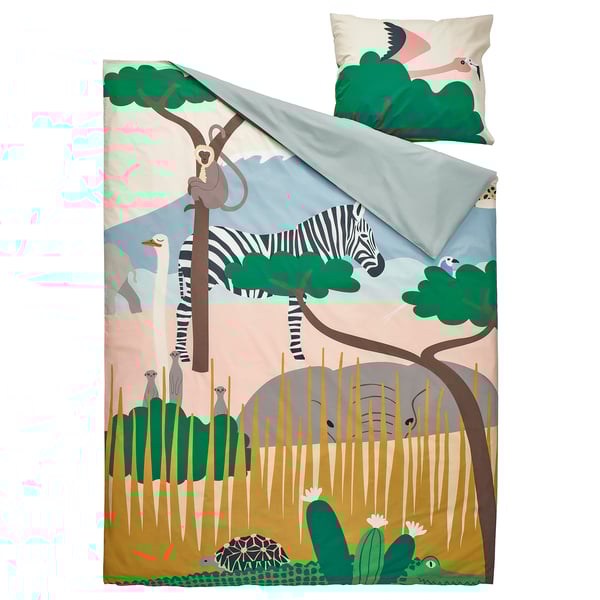 SANDLÖPARE Duvet cover and pillowcase, multicolour/savannah, 150x200/50x60 cm