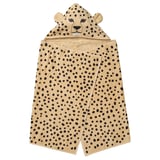 SANDLÖPARE Towel with hood, light brown/cheetah pattern, 70x140 cm