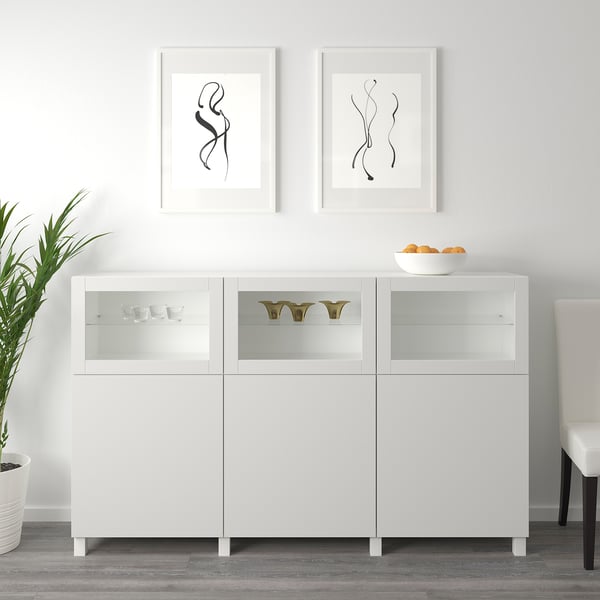 SINDVIK Glass door, light grey/clear glass, 60x38 cm