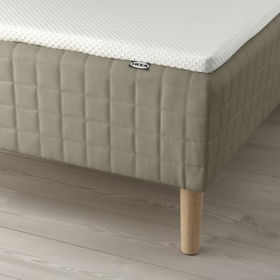 SKÅRER Sprung base incl. mattress pad, firm dark beige/Nordberget white, 180x200 cm