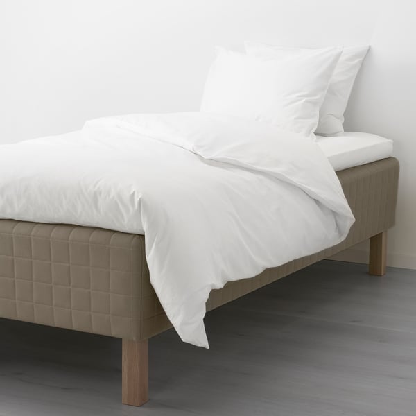 SKÅRER Wooden base sprung mattress, medium firm/dark beige, 140x200 cm