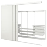 SKYTTA / BOAXEL Walk-in wardrobe with sliding doors, white/Tjörhom white, 301x115x240 cm