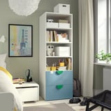 SMÅSTAD / PLATSA Bookcase, white blue/with 2 drawers, 60x57x181 cm