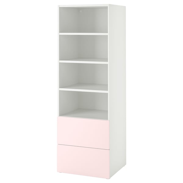 SMÅSTAD / PLATSA Bookcase, white pale pink/with 2 drawers, 60x57x181 cm