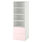 SMÅSTAD / PLATSA Bookcase, white pale pink/with 2 drawers, 60x57x181 cm
