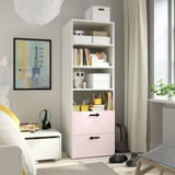 SMÅSTAD / PLATSA Bookcase, white pale pink/with 2 drawers, 60x57x181 cm