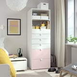 SMÅSTAD / PLATSA Bookcase, white pale pink/with 6 drawers, 60x57x181 cm