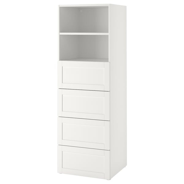 SMÅSTAD / PLATSA Bookcase, white with frame/with 4 drawers, 60x57x181 cm