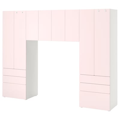SMÅSTAD / PLATSA Storage combination, white/pale pink, 240x42x181 cm